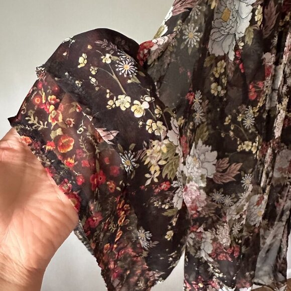 Boho Long Festival Kimono Floral Ruffle Sheer Artsy in One Size OS - Picture 4 of 6